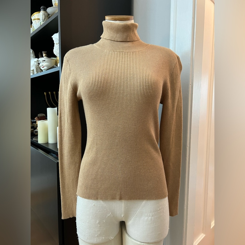 Nine West Ribbed Turtleneck Sweater Camel Size Medium
